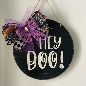 Hey Boo! Wood Door Wreath